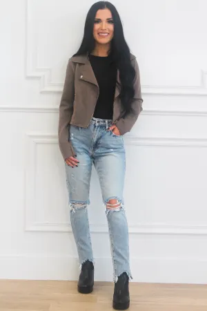 Zeplin Suede Moto Jacket: Mushroom Gray